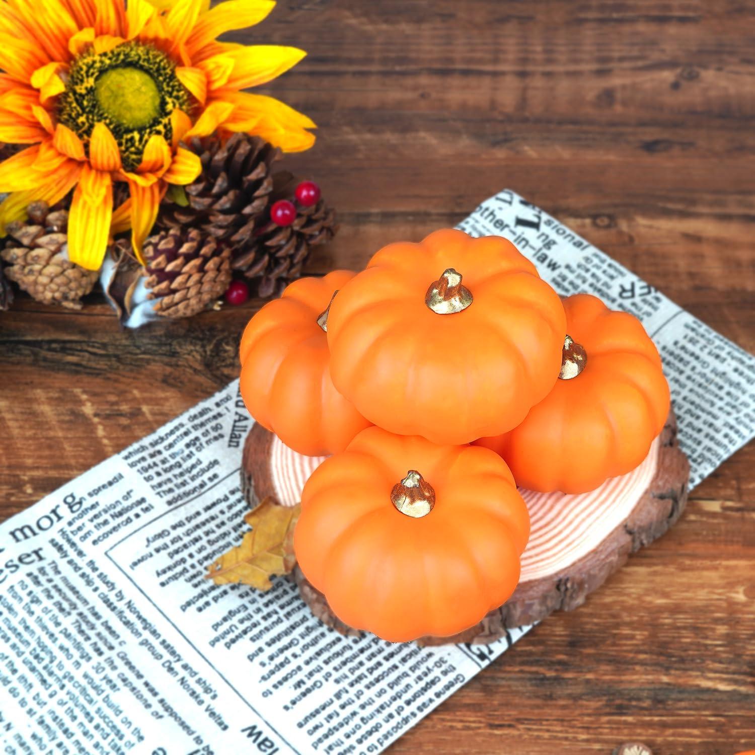 Künstliche Kürbisse Set 12 Stk. Verschiedene Größen Orange Herbst Deko
