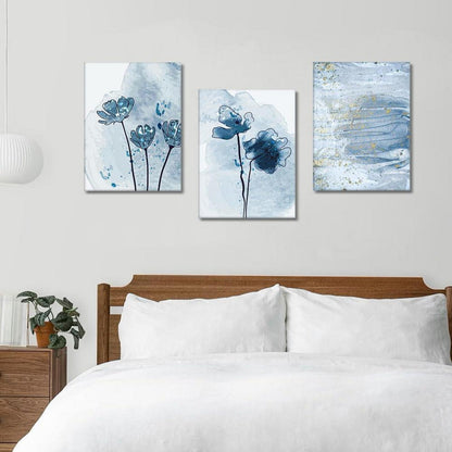 Artscope 3tlg. Abstract Leinwandbilder Blau Gold Aquarell 30x40cm