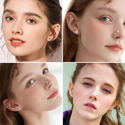 Helix Tragus Piercing Set 16 Stück 16G Chirurgenstahl CZ Mond Herz Blatt Monroe Medusa Labret Nasen Lippen Ohrsilber