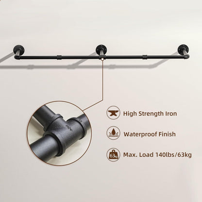 Vintage Kleiderständer 140 cm Wandmontage Platzsparend Robust 6 S-Haken