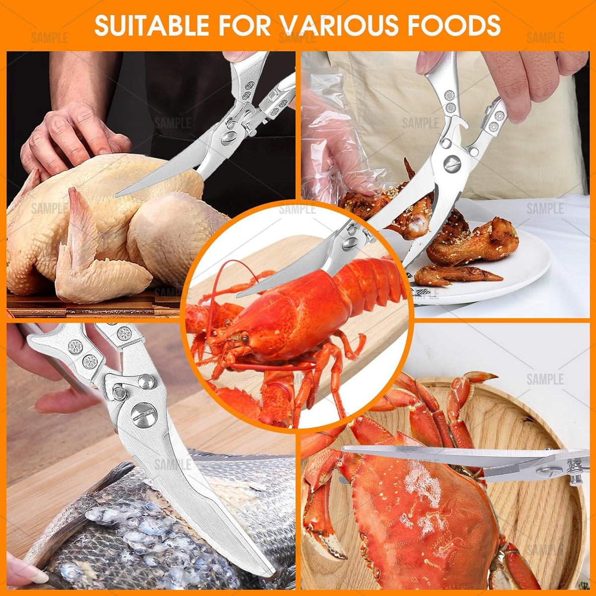 Küchenschere Edelstahl für Huhn Fleisch Gemüse Fisch 25 cm