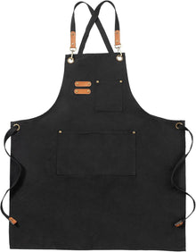 Canvas Schürze mit verstellbarem Riemen und 3 Taschen, Schwarz