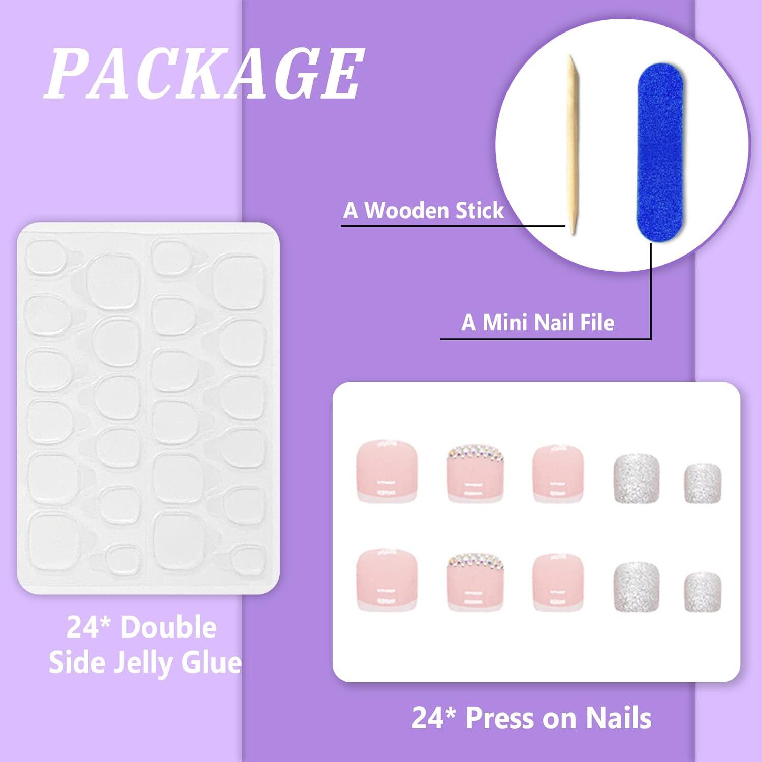 24 Stück Falsche Zehennägel Künstliche Fußnägel Nude Acryl Stick-on