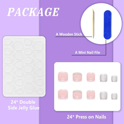 24 Stück Falsche Zehennägel Künstliche Fußnägel Nude Acryl Stick-on