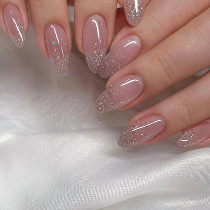 Künstliche Nägel Kurz Mandel Rosa Glänzend Acryl Falsche Nägel Press