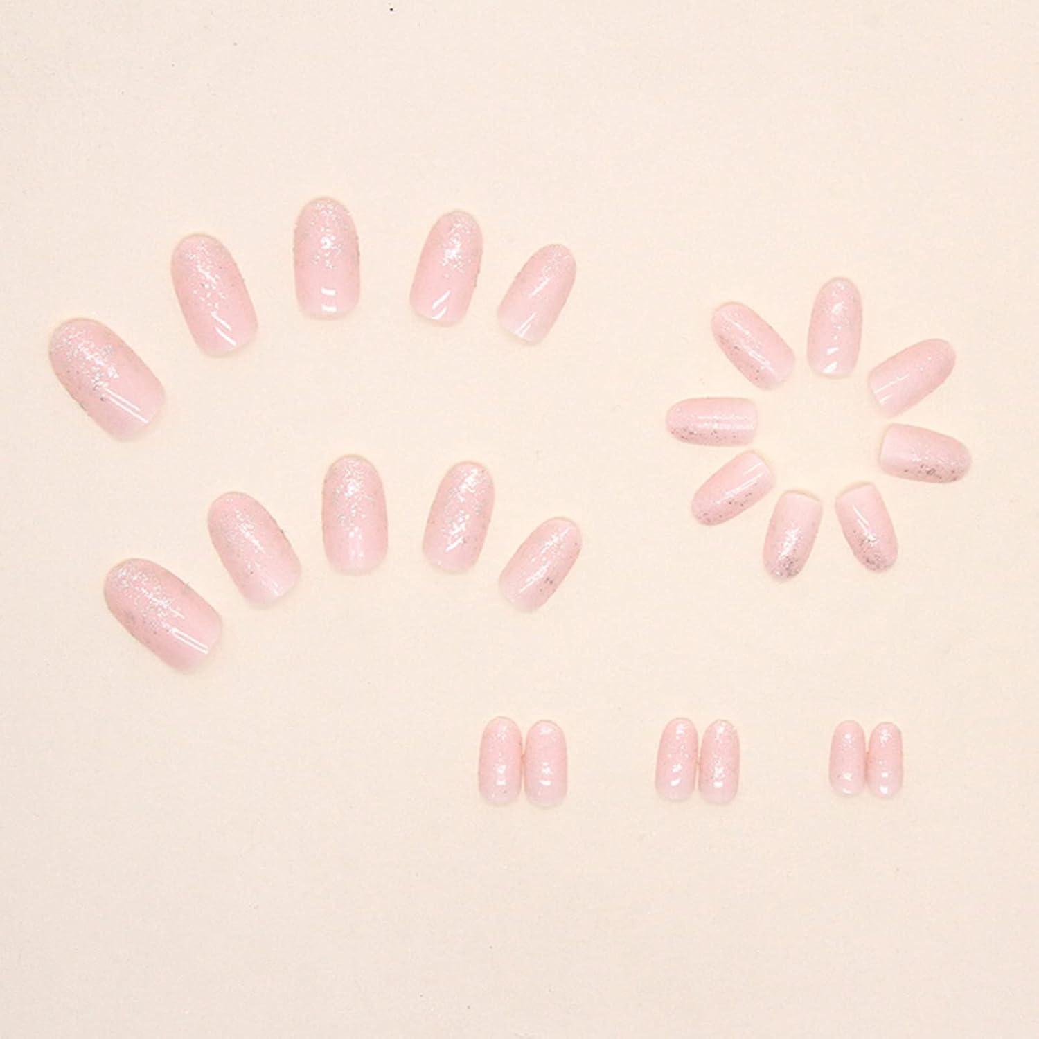 Künstliche Nägel Kurz Mandel Rosa Glänzend Acryl Falsche Nägel Press