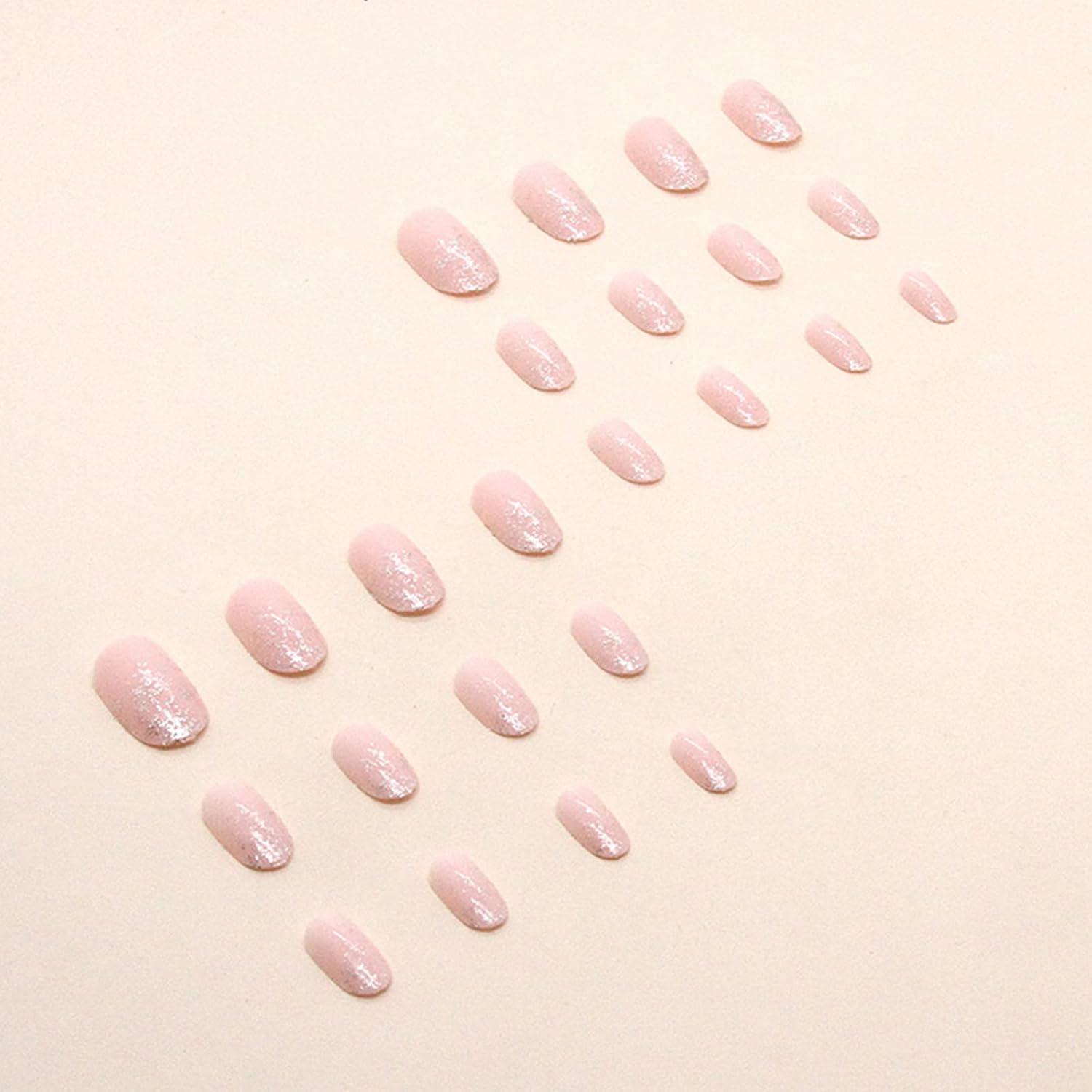 24 Künstliche Nägel Mandelform Rosa Glänzend Acryl Falsche Nägel Press on Nails