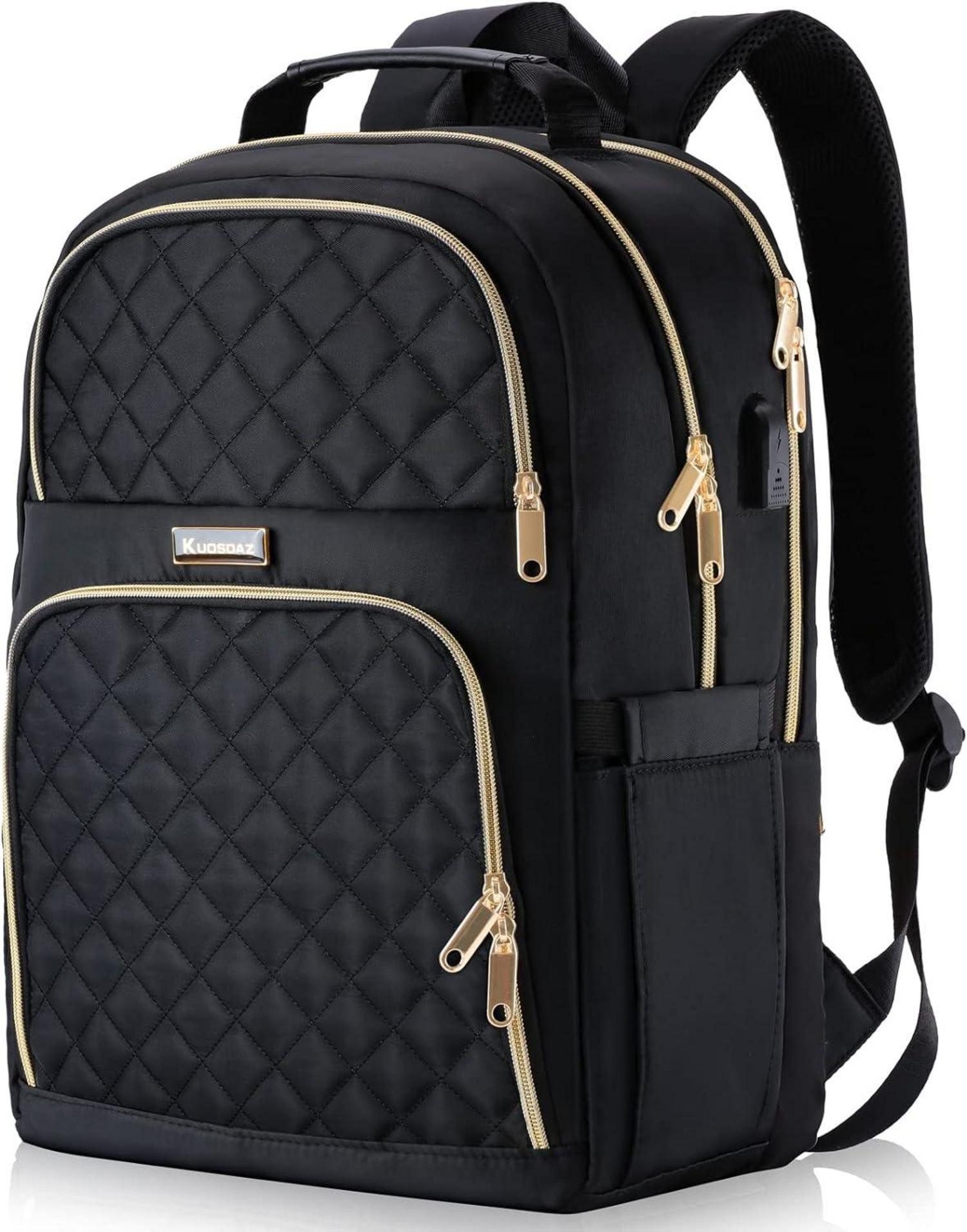 Stylischer Damen Laptop Rucksack mit USB 15.6 Zoll Schwarz