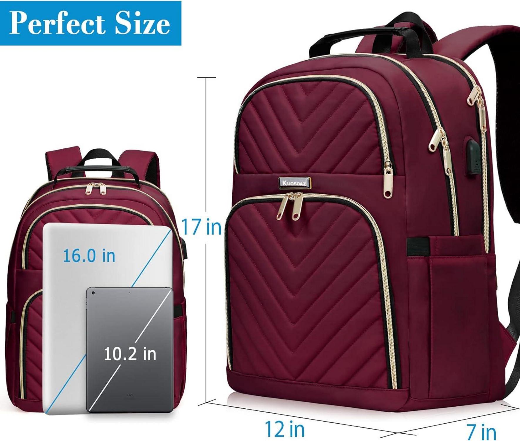 Kuosdaz Damen Rucksack 15.6 Zoll USB Laptop Schulrucksack 30L Rot