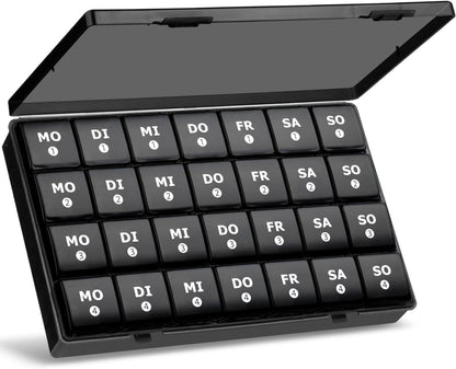 Tablettenbox 28 Tage Pillendose Medikamentenbox 7 Fächer Schwarz