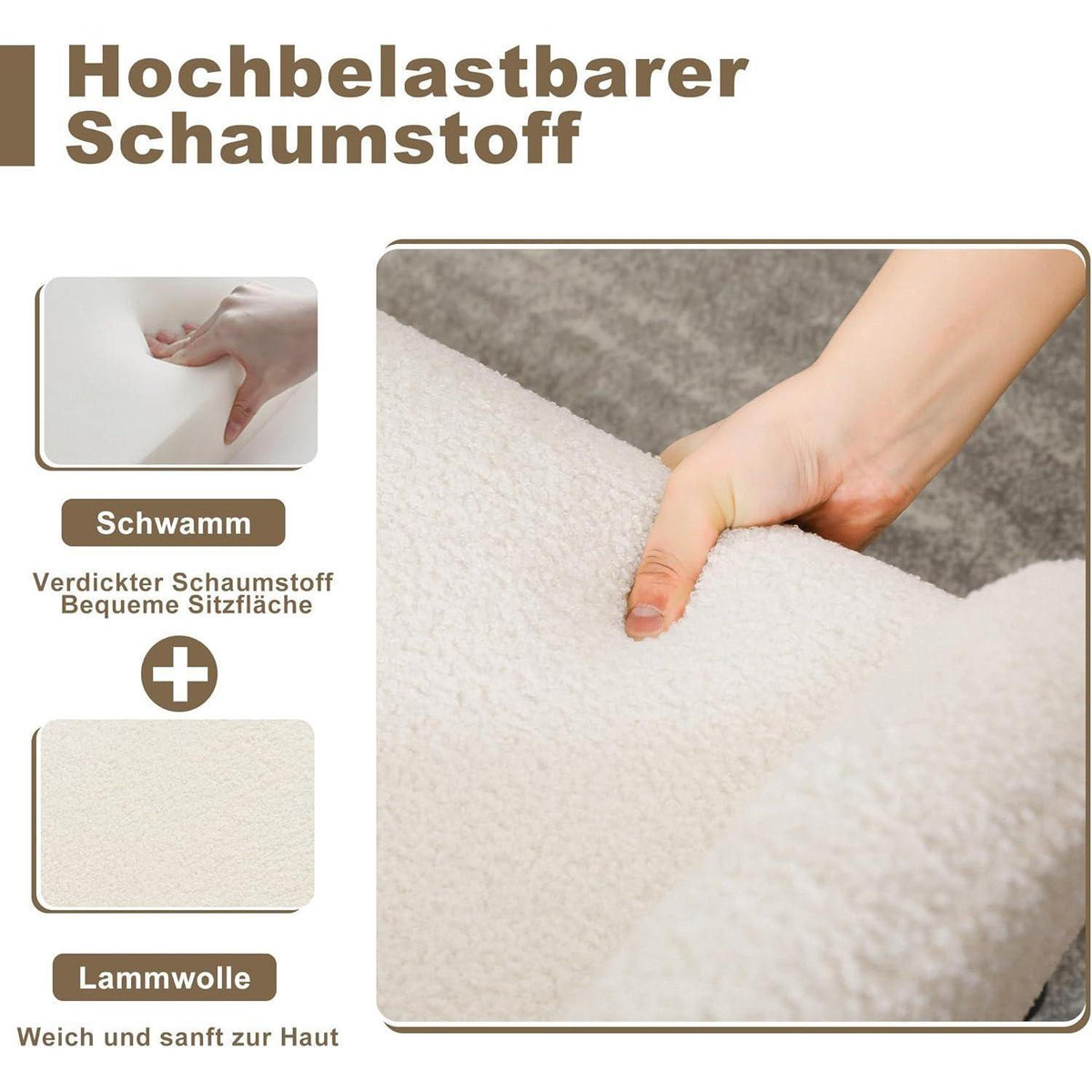 Mingone Loungesessel aus Lammwolle – Weißer Polsterstuhl mit Metallbeinen
