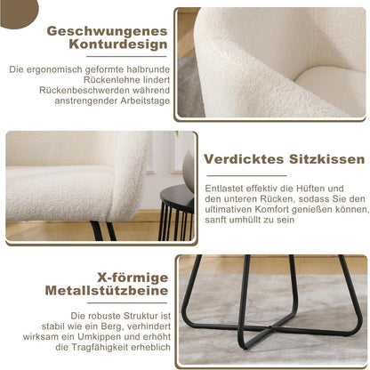 Mingone Loungesessel aus Lammwolle – Weißer Polsterstuhl mit Metallbeinen