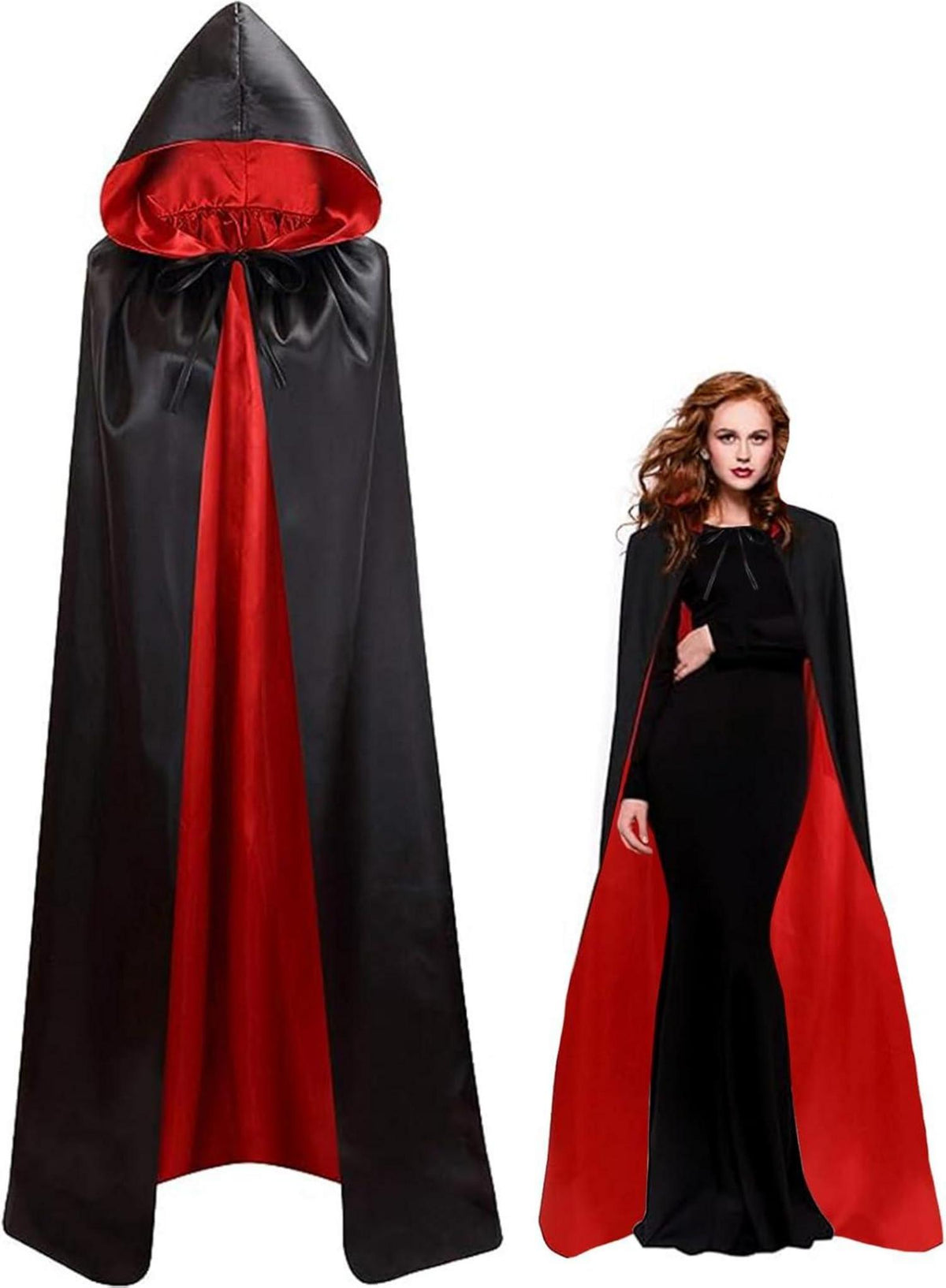 Halloween Vampir Umhang Kinder Satin Kapuze 120CM Doppelseitig