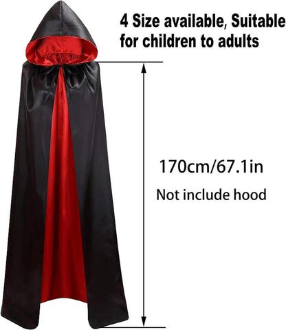 Halloween Vampir Umhang Erwachsene Satin 150CM/170CM Kapuze groß XL