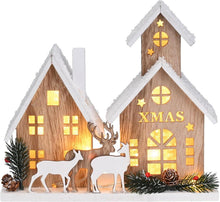 LED Weihnachtsdeko Holzhütte Elch Winterlandschaft 20.5x23cm