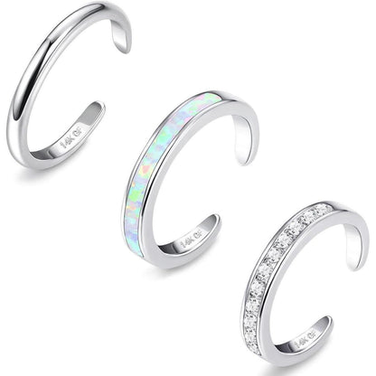 Zehenring Set 3 Stück 14K Gold gefüllt Verstellbar mit Opal & CZ Blume