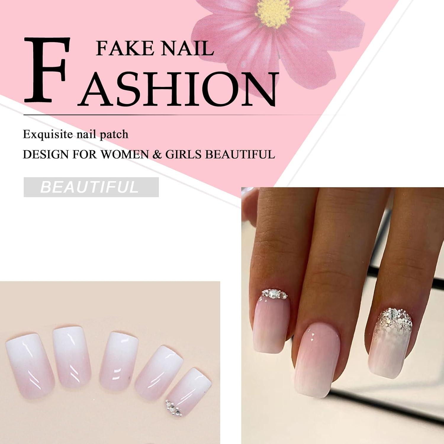 24er Set Press on Nägel Rosa Gradient Kurz für Frauen