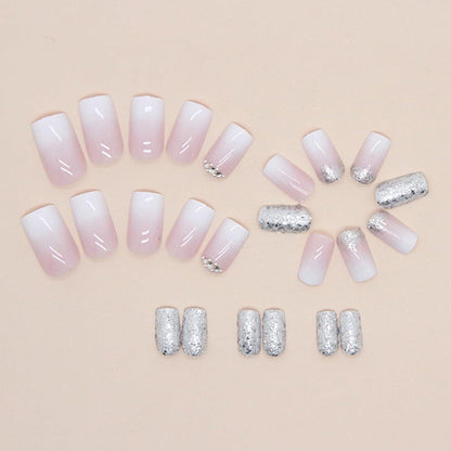 24 Stück Rosa Gradient Französische Acryl Nägel Kurz für Frauen