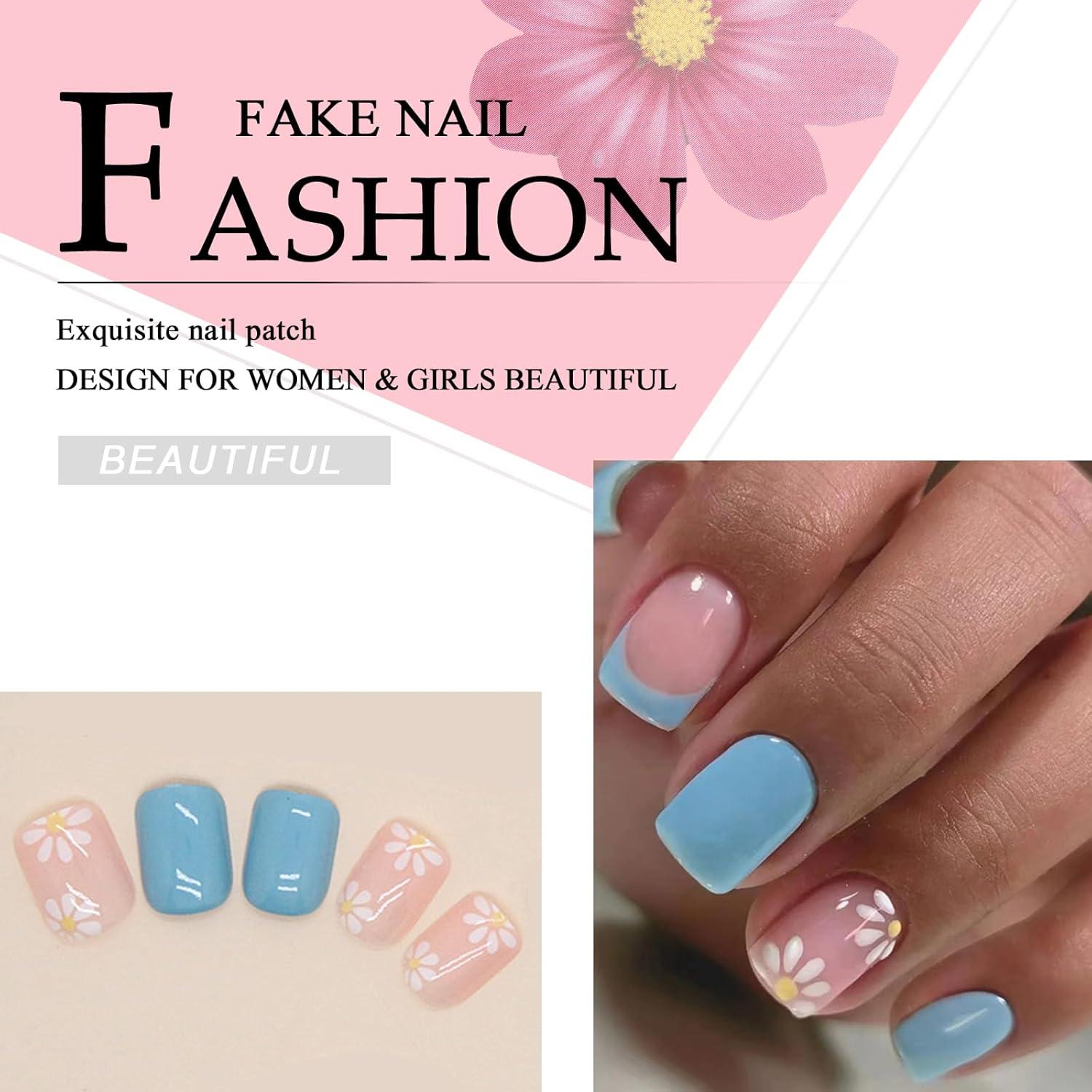 24 Stück Blaue Quadratische Press on Nails für Frauen