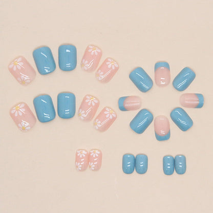 24 Blaue Press on Nails Kurz Französische Kunstnägel Acryl Nägel Zum Aufkleben