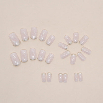 24er Set Glossy French Weiß Marmor Nägel Aufkleben Acryl Press-on Nails