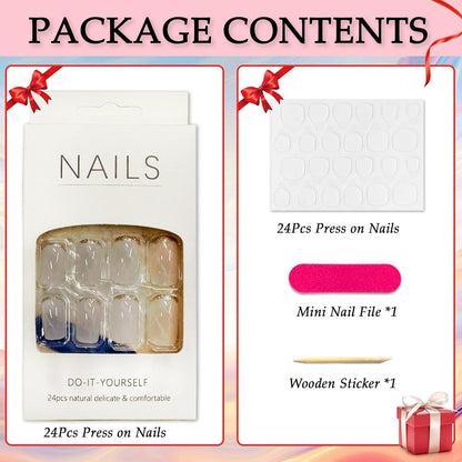 24 Stück French Nägel Aufkleben Weiß Marmor Acryl Fake Nails