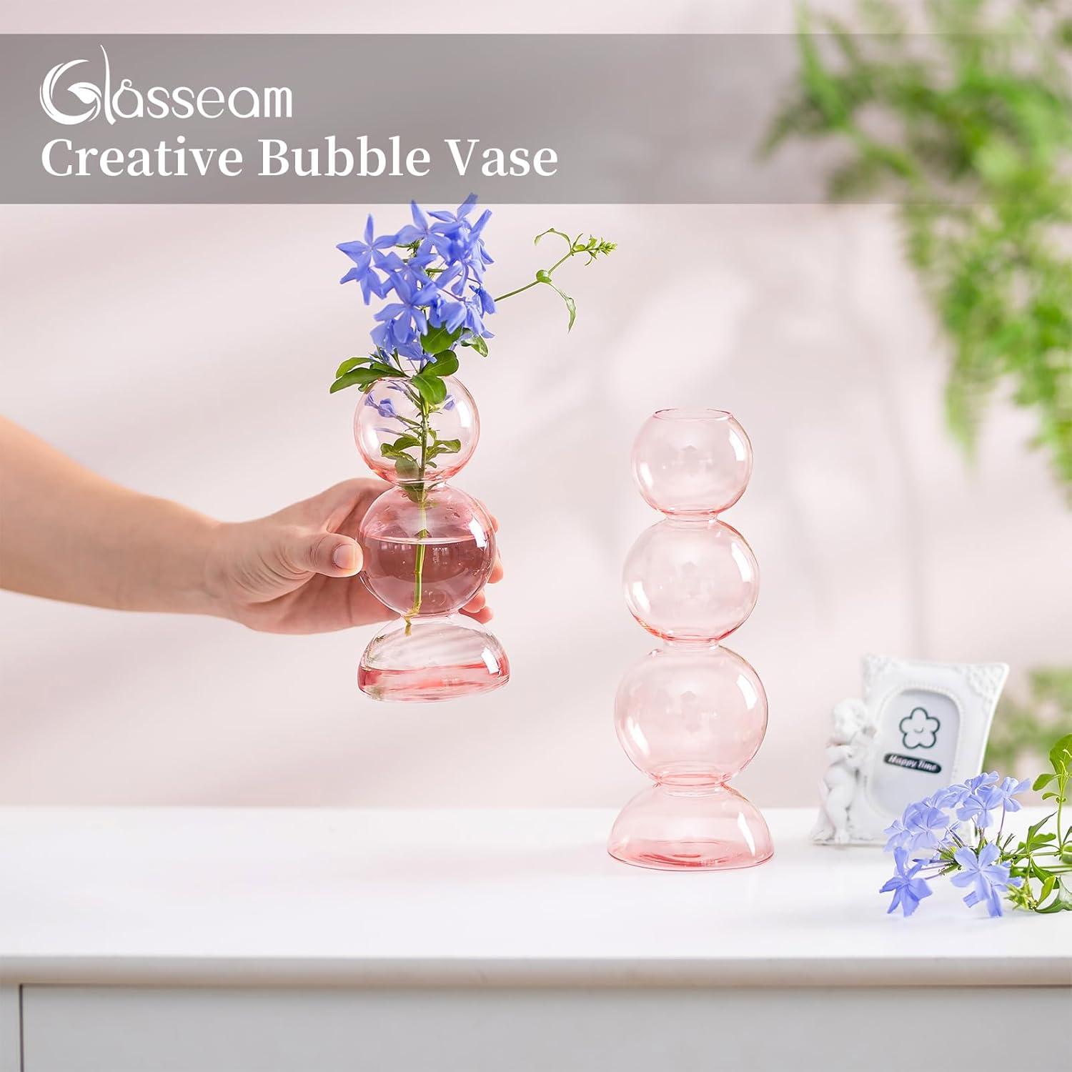 Rosa Glasvase Set 2 Kugel Design Modern Blumenvasen Wohnzimmer