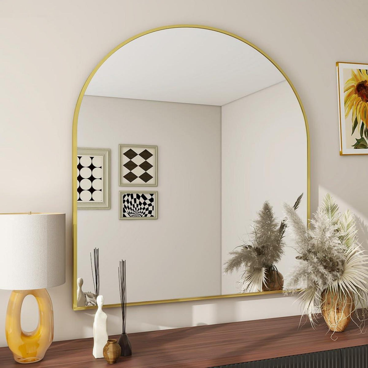 Bogen-Badezimmerspiegel Gold 81x86 cm | Wandspiegel mit Metallrahmen