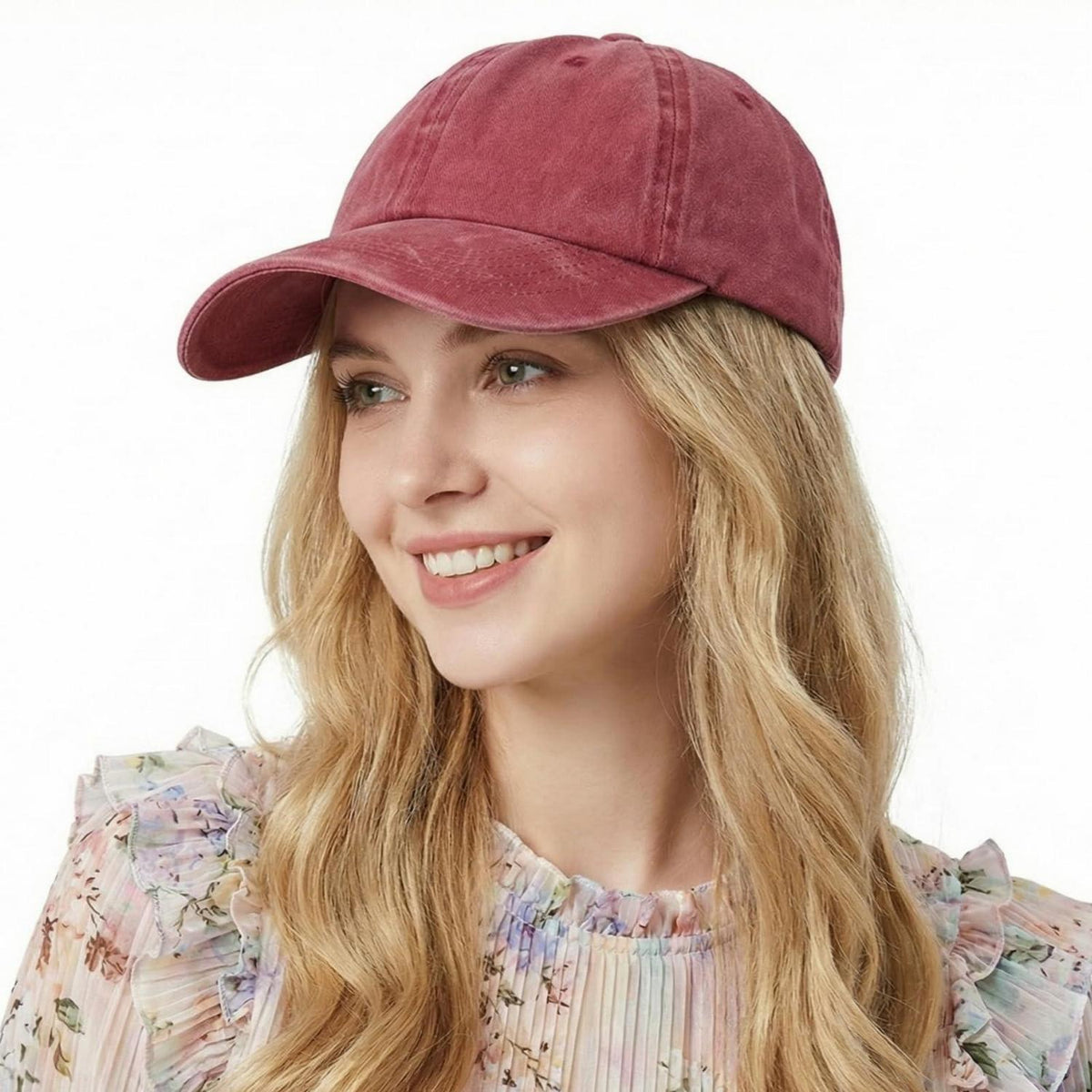 Vintage Baseball Cap Herren Damen Washed Cotton Kappe Verstellbar Weinrot