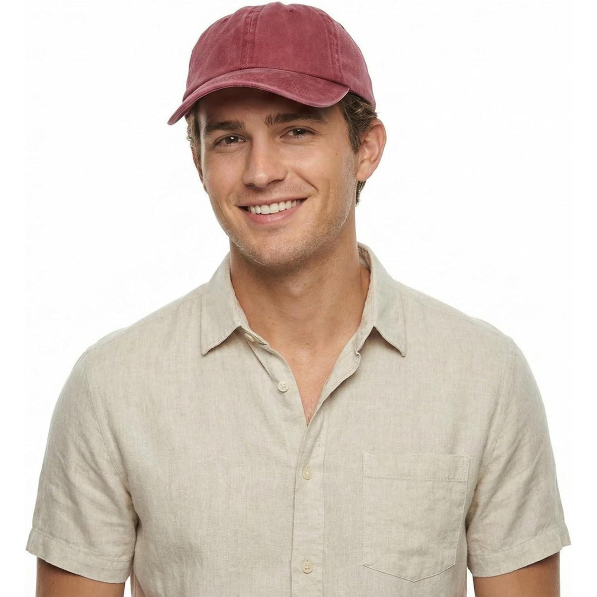 Vintage Baseball Cap Herren Damen Washed Cotton Kappe Verstellbar Weinrot