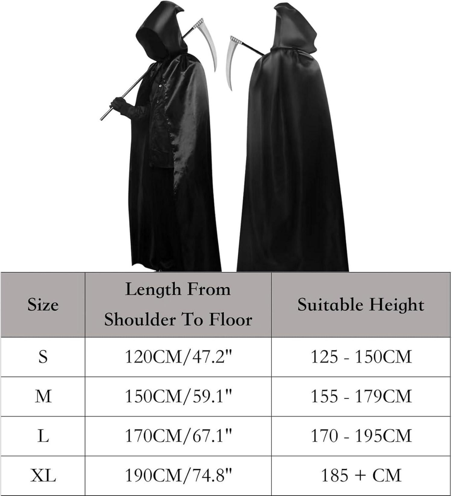 YIMOJOY Halloween Umhang Schwarz Set 190CM Sensenmann Kostüm Cosplay