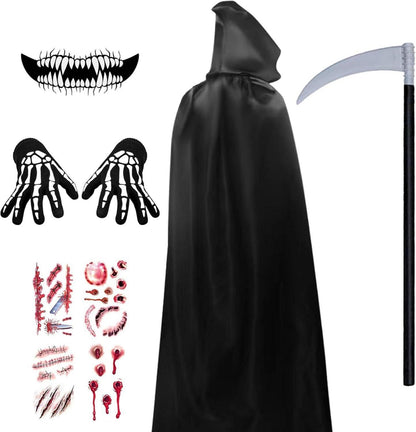 Halloween Umhang Sensenmann Schwarzer Vampir Kostüm Kids Set
