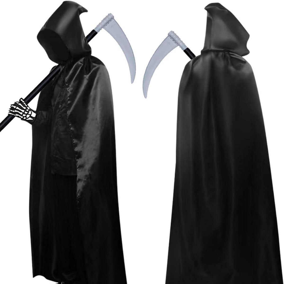YIMOJOY Halloween Umhang Schwarz Kinder Set 120CM-190CM Sensenmann Kostüm Scars Tattoos Vampire Cape Karneval