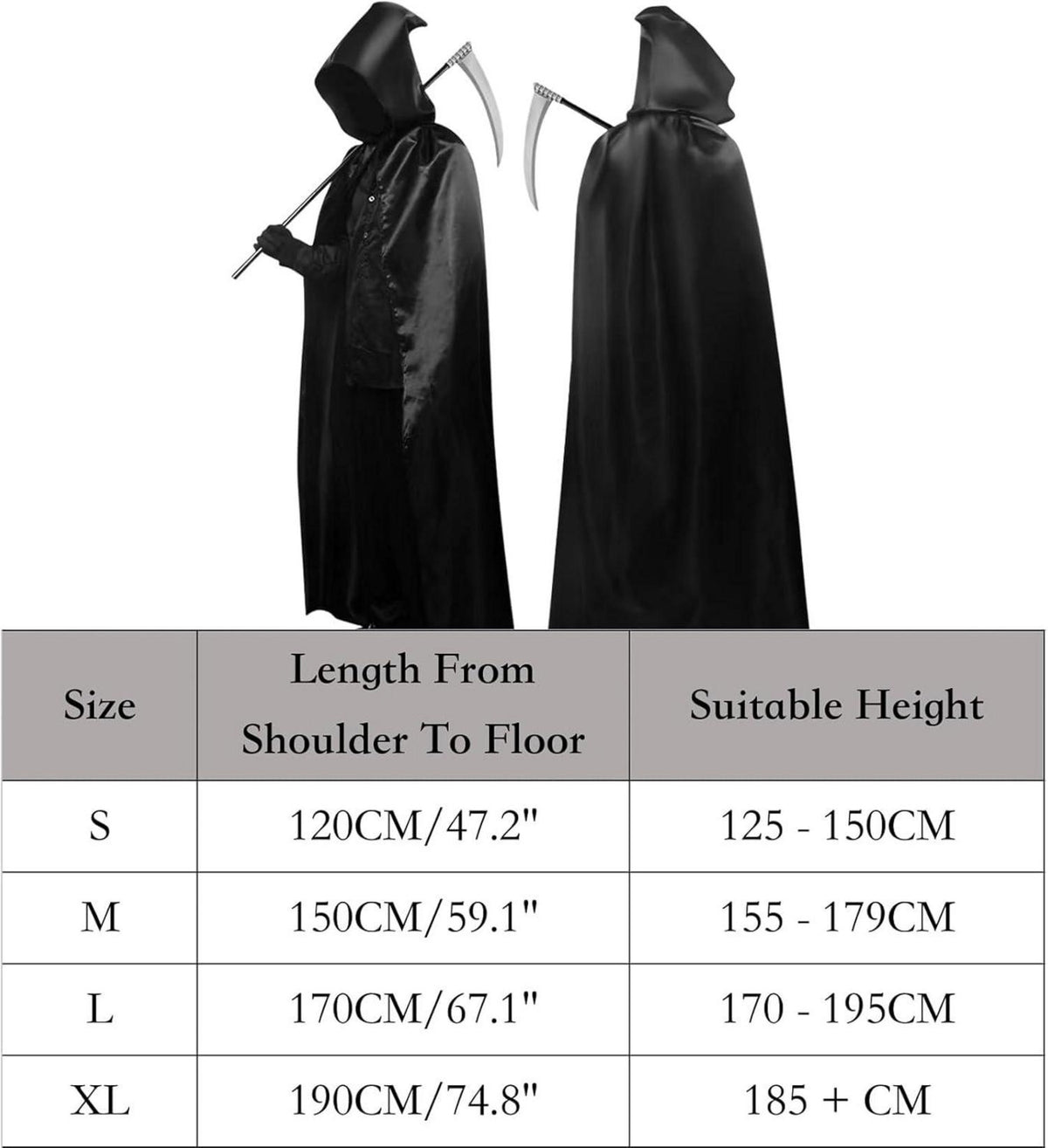 Halloween Umhang Kinder Schwarzer Sensenmann Kostüm 120/150/170/190CM