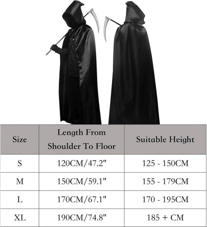 Halloween Umhang Kinder Schwarzer Sensenmann Kostüm 120/150/170/190CM