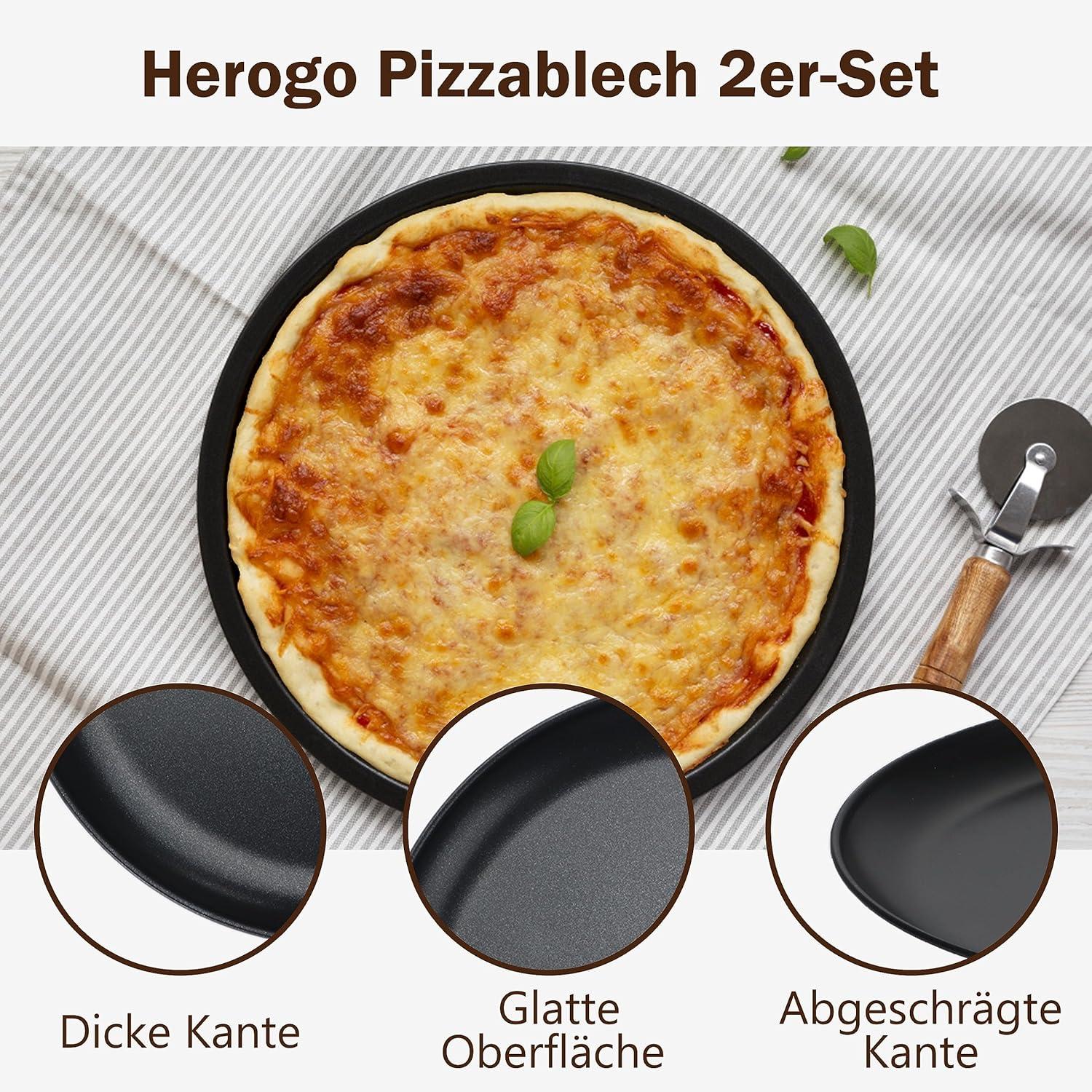 Pizzablech Set 2er ∅ 26 cm Rund Edelstahl Antihaftbeschichtung Schwarz