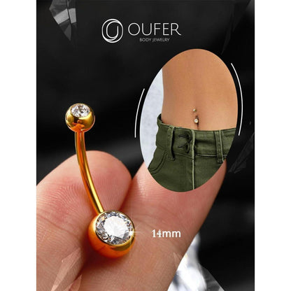 Bauchnabelpiercing Titan Gold 14mm mit klaren CZ Kugeln