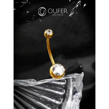 Bauchnabelpiercing Titan Gold 14mm mit klaren CZ Kugeln