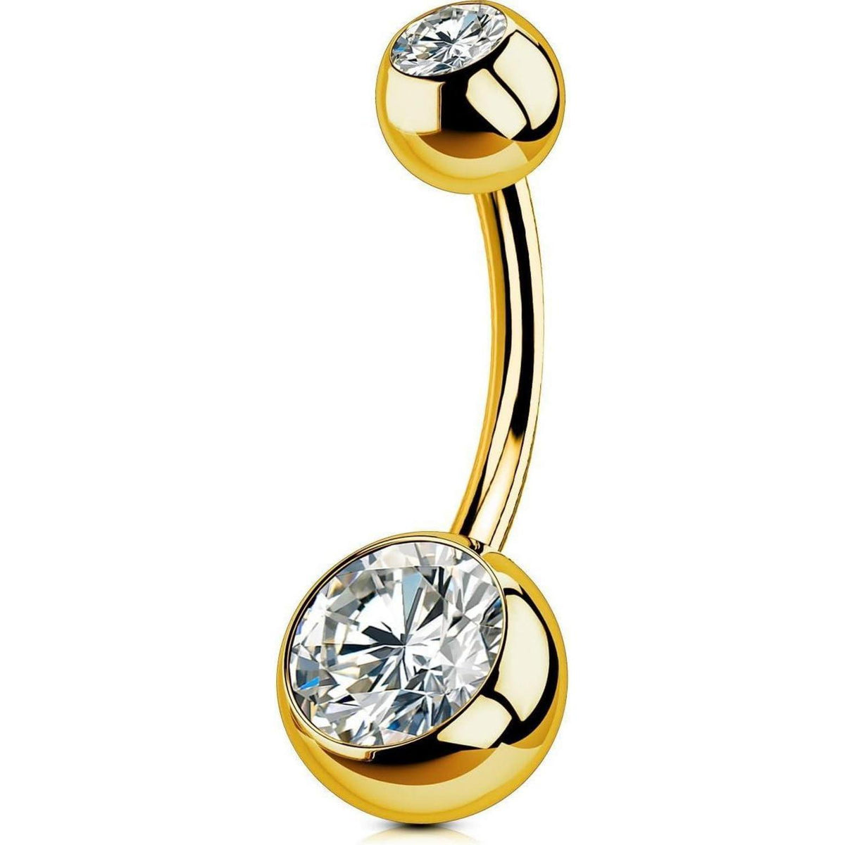 Bauchnabelpiercing Titan Gold 16mm mit Zirkonia Kugeln