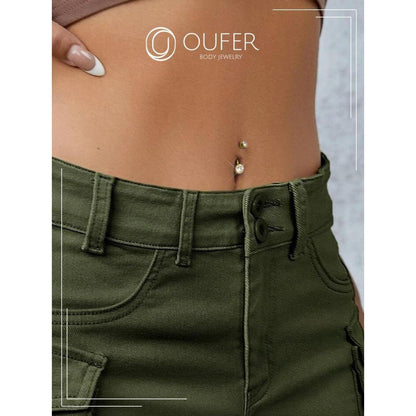 Bauchnabelpiercing Titan Gold 16mm mit Zirkonia Kugeln