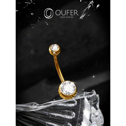 Bauchnabelpiercing Titan Gold 12mm mit klaren Zirkonia Kugeln