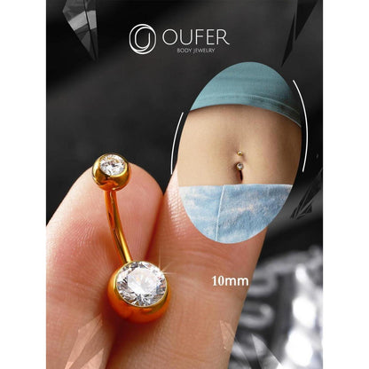 Bauchnabelpiercing Titan Gold 10mm mit CZ Kugeln