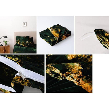 Marmor Bettwäsche Set 135x200 cm Grün Gold Mikrofaser