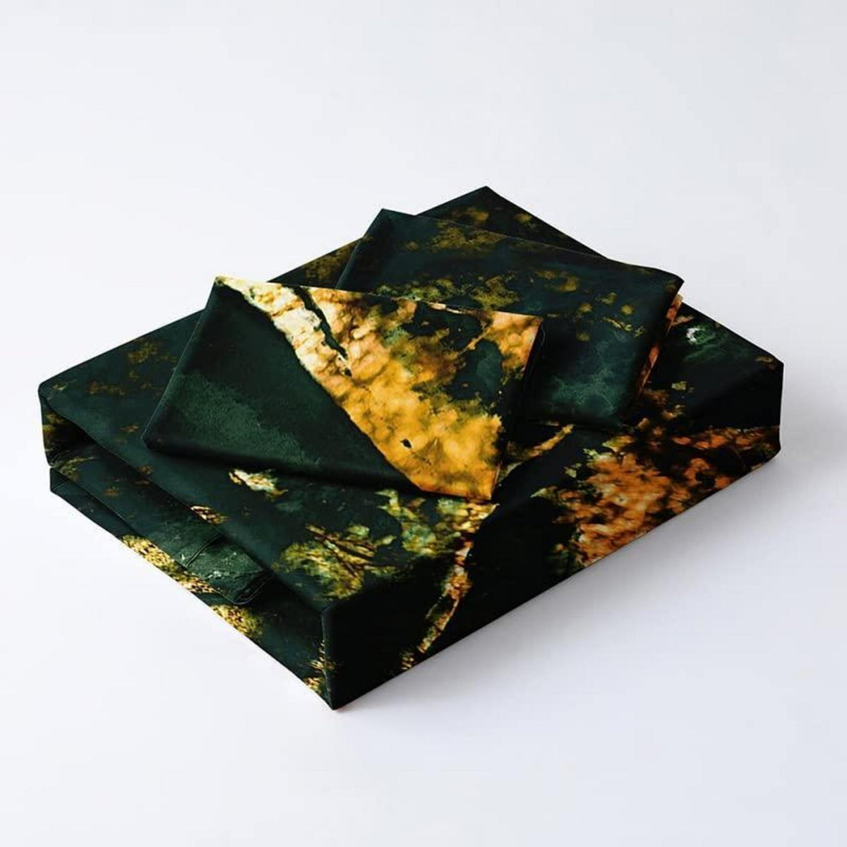 Marmor Bettwäsche Set 135x200 cm Grün Gold Mikrofaser