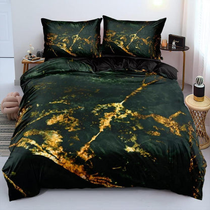 Marmor Bettwäsche Set 135x200 cm, Grün Gold Mikrofaser