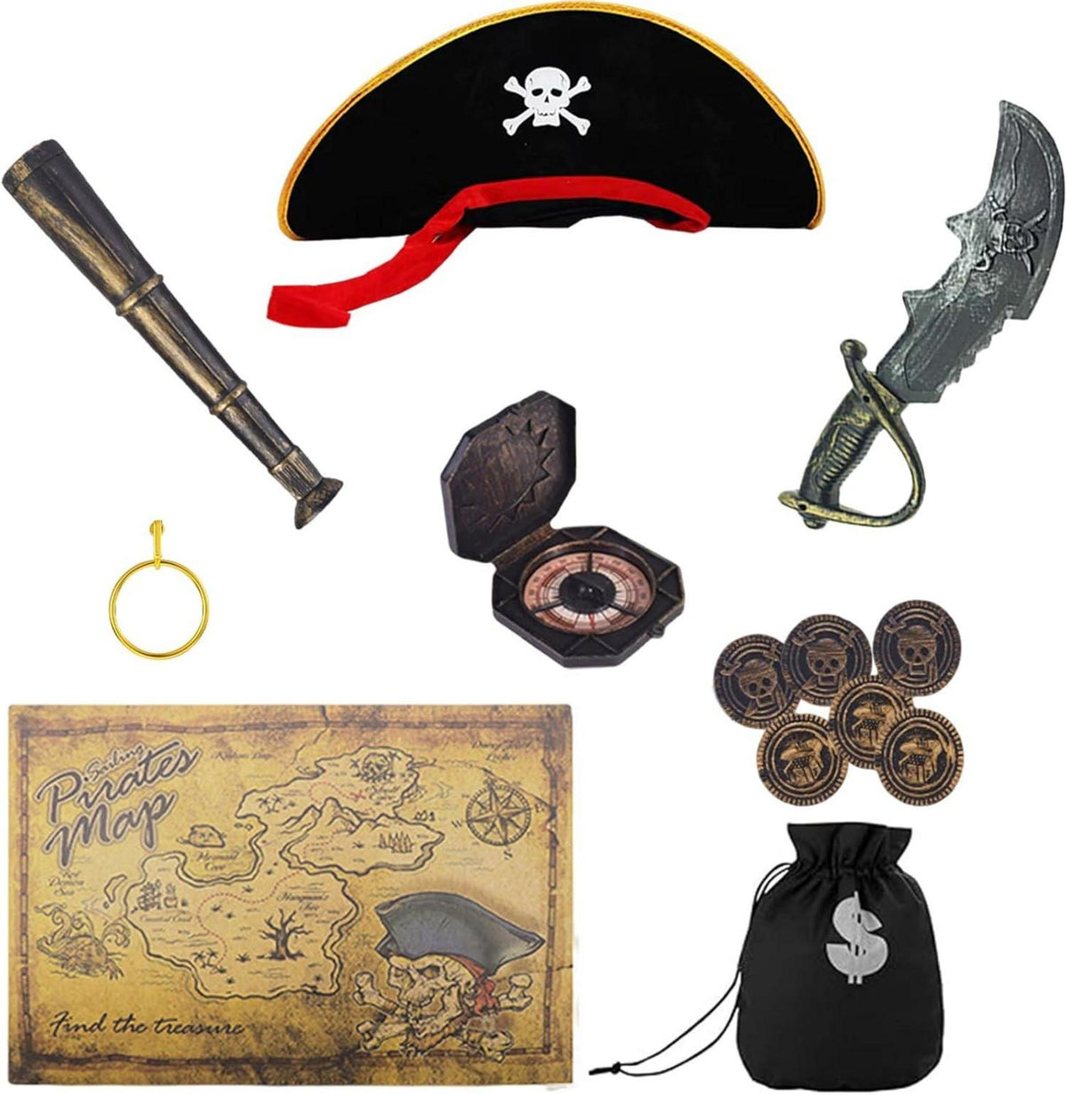 Piraten Kostüm Zubehör 8-teilig für Kind Halloween Fasching