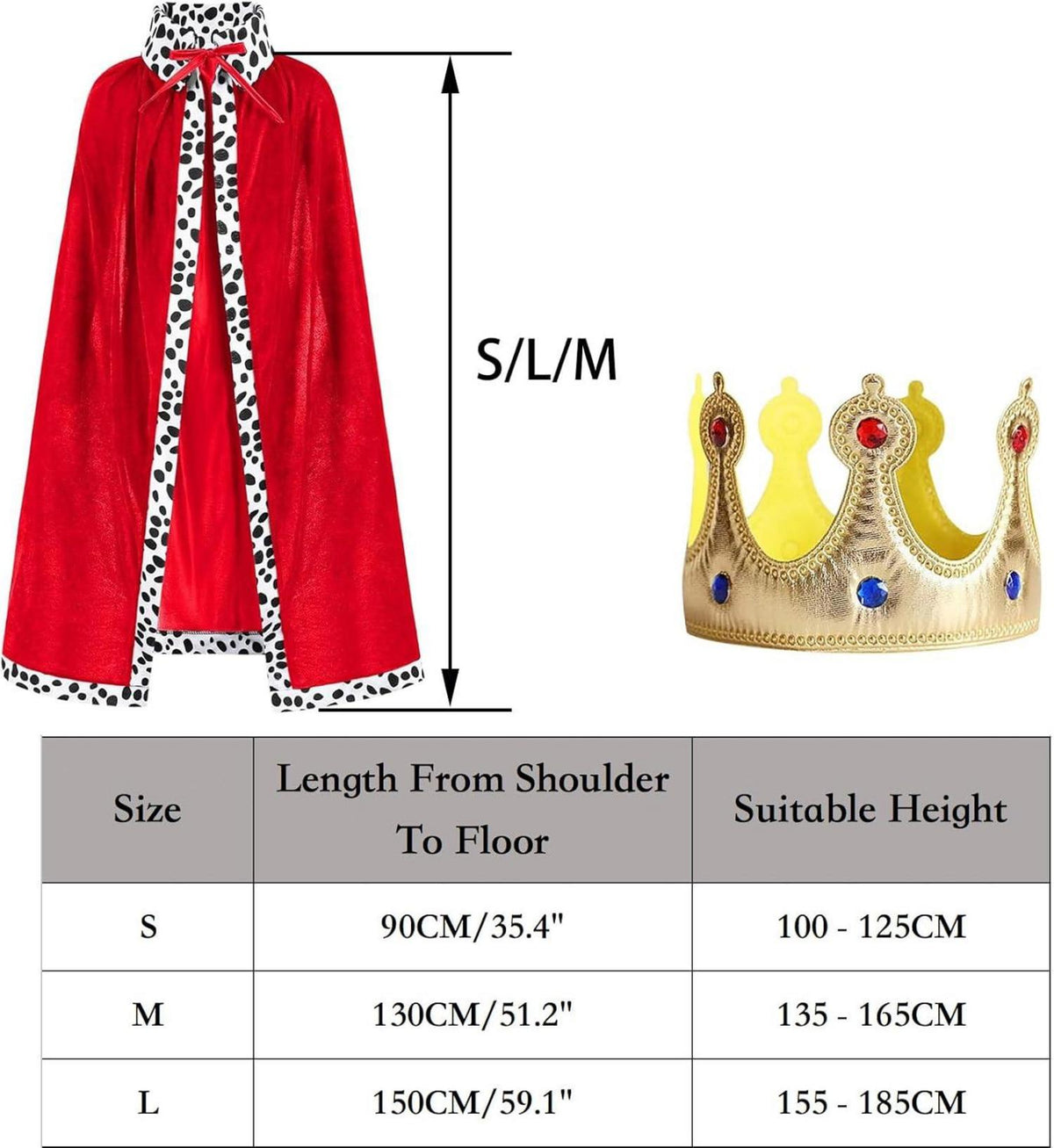 König Kostümset mit Umhang und Kronenhut - 150 cm - Halloween Karneval Cosplay