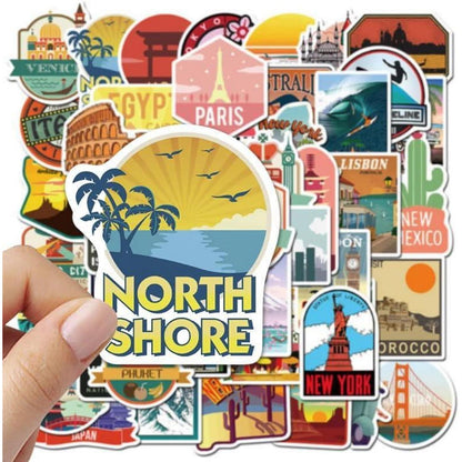 Vintage Reise Aufkleber Set – 50 Retro Vinyl Sticker für Koffer & Co.