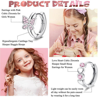 4er Set Kleine Silber Creolen Ohrringe Zirkonia Mädchen Hypoallergen