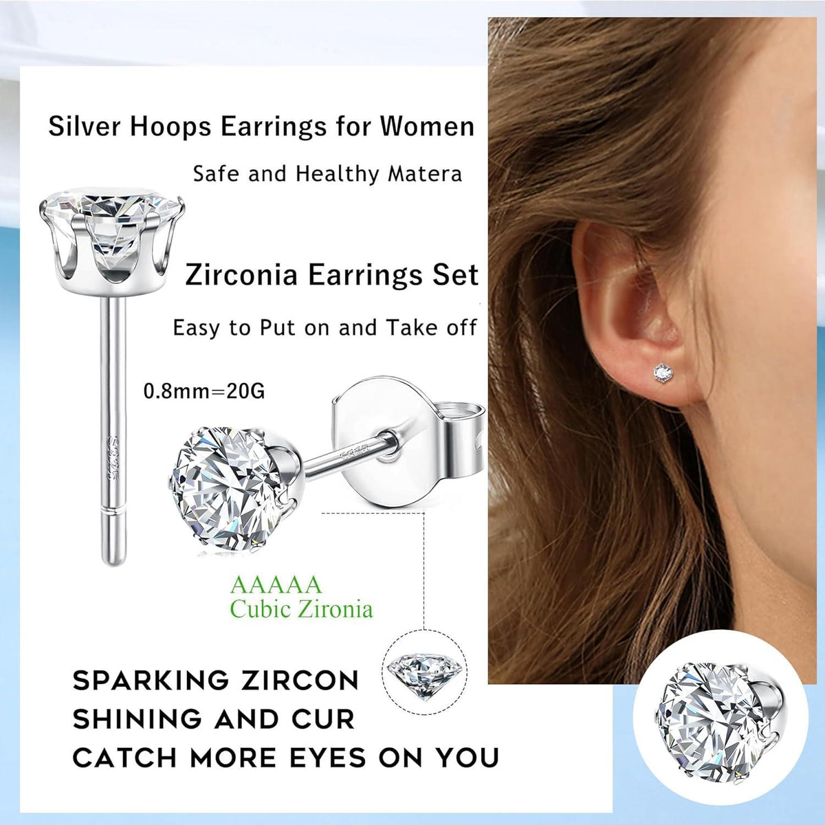Kleine Silber Ohrringe Set Zirkonia Ohrstecker & Creolen Hypoallergen
